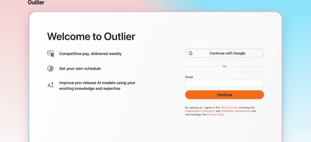 Outlier AI task earn money sign up page for new users in India